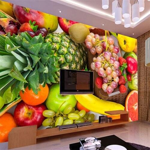 3D fresh fruit mural vegetable market supermarket cold drink ice cream tea shop dessert cafe fruit and vegetable decorative