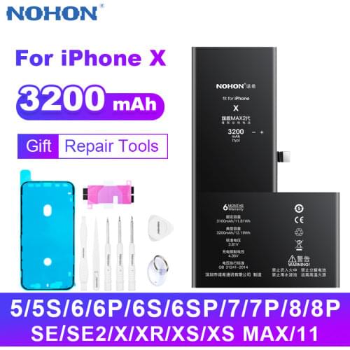 NOHON for iPhone X Battery High Capacity Phone Bateria for iPhone 6 6S 7 8 Plus XR XS MAX SE 2020 5 5S Replacement Batteries