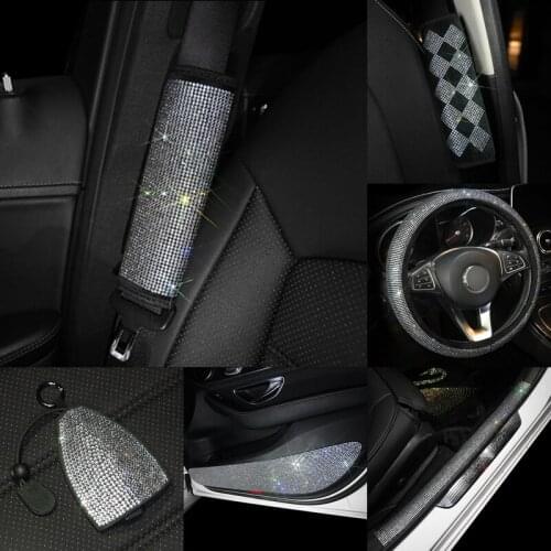 Diamond Auto Car Neck Pillow Safety Car Seat Belt Cover Auto Headrest Support Rest Cushion Bling Car Steering Wheel Cover