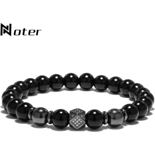 Noter Trendy Natural Obsidian Bracelets Men Creative Geometric Pave Setting Charm Braslet Homme Cool Biker Jewelry Male Armband