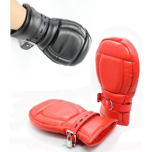 CamaTech PU Leather Locking Goth Padded Mittens Soft Dog Paw Palm Gloves Bondage Restraints BDSM Aduld Game For Couple Role Play