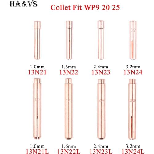 5/10Pcs 1.0/1.6/2.4/3.2mm TIG Collet 13N21 13N22 13N23 13N24 13N21L 13N22L 13N23L 13N24L For TIG WP9 20 25 Welding Torch