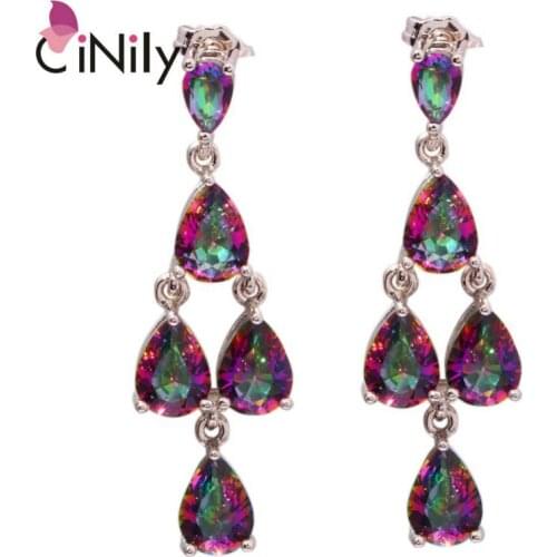 CiNily Mystic Zircon Fashion Party Gift Generous Wholesale for Women Jewelry Silver Plated Earrings 1.5" FH4010