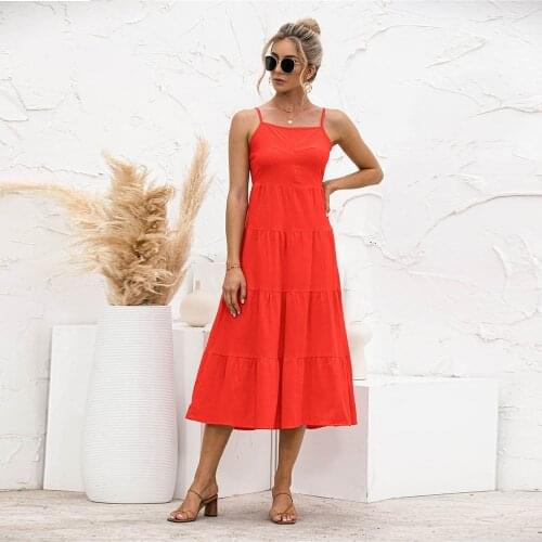 Black Red Party Dress Summer Women New Sexy Sleeveless Strap Backless Lace Up Hollow Out Design Casual Slim Fashion Midi Vestido