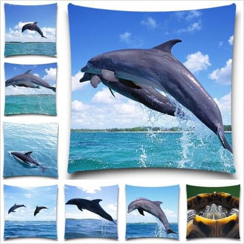 Dolphin Undersea world Print Car Decorative Throw Pillow Case Cotton Polyester Square Cushion Cover Sofa Home Decor