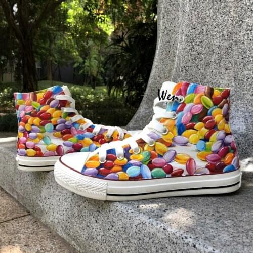 Wen Design Custom Original Hand Painted Shoes Colorful Chocolate Beans Birthday Gifts for Women Men High Top Canvas Sneakers
