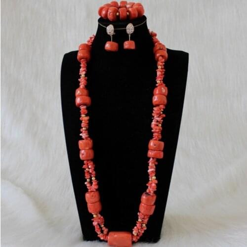 Dudo 34 inches 16-25mm Long Design Bridal Jewelry Set For Women Original Coral Beads Jewellery Set 2020 African Bride Necklace