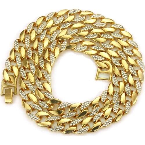 2021 European And American Hip-hop Style Popular Gold Mens Inlaid Cuban Thick Chain Necklace