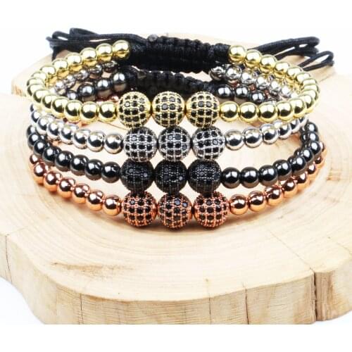 Hot Sale Fashion Men Charm Bracelet Trendy Top Grade Male Women 5mm Beads Strand Classic Bracelet Ball Pave Cubic Zircon Jewelry