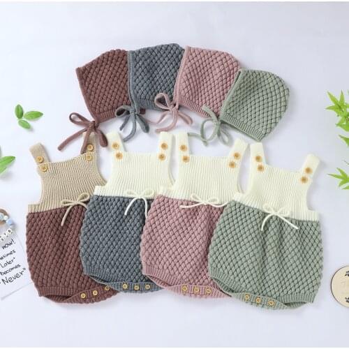 Newborn Baby Girls Knited Sleeveles Jumpsuit Playsuit Cotton Knitted Sleeveless Tops Clothes 4Colors