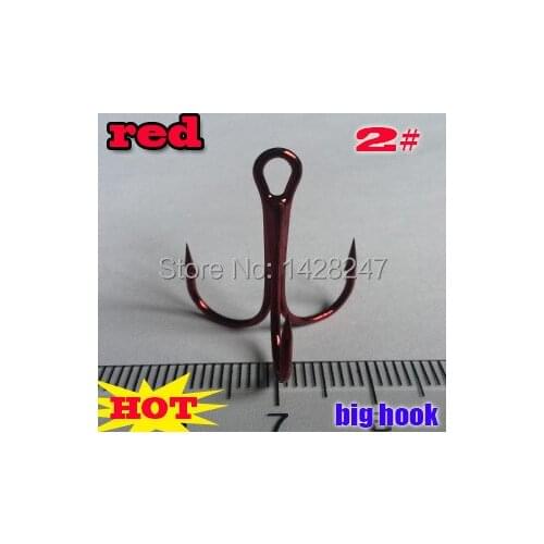 RED Treble Fishing Hooks Barble Hook Round Bend High Quality SIZE:2# quantily 30pcs/lot high carbon steel