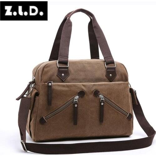 Z.L.D.Hot-selling fashion casual canvas diagonal bag multi-zipper shoulder bag short-distance travel handbag business laptop bag
