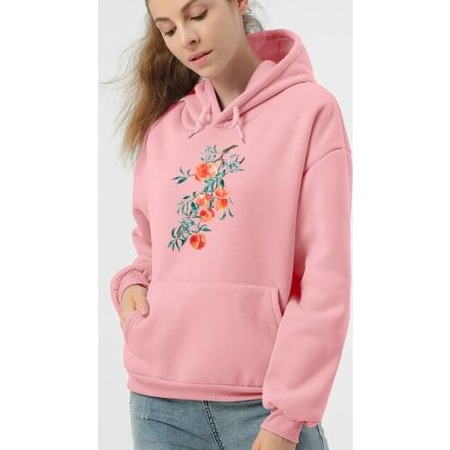 Cute Sweet Peach Print Hoodies Harajuku Oversized Sweatshirt Winter Women Warm Kawaii Female Itself Aesthetic Pullovers Clothes