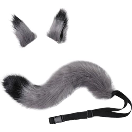 3 Pieces Wolf Ear Plush Hairpins Soft Tail Costume Accessory Set for Easters Theme Party Accessories for Kids Adults 066F