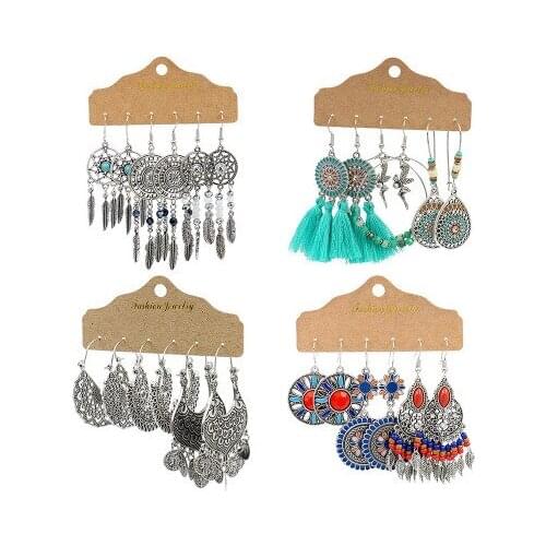 Vintage Big Round Multicolor Beaded Earrings Set for Woman Ethnic Boho Tassel Feather Long Dreamcatcher Drop Earrings Jewelry