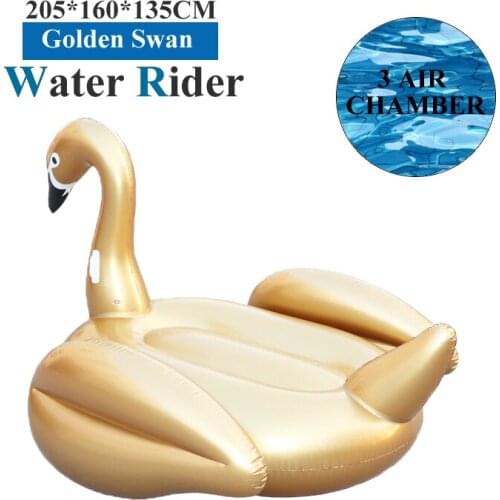 Child kid adult 205cm inflatable golden swan beach swimming pool float water rider air mat mattress water lounge B40007