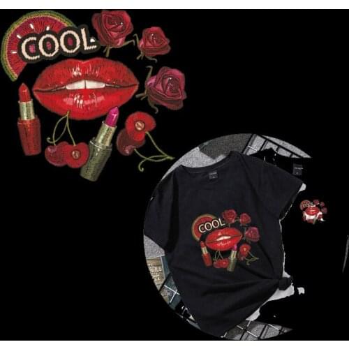 2019 New Patches Red Lip Kiss Ironing on Heat Transfer Printing Patches Stickers Washable for Clothes T-shirts DIY Appliques