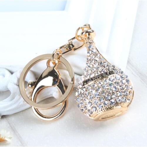 New Parfum Perfume Bottle Pink Lovely Charm Rhinestone Crystal Purse Bag Keyring Chain Women Delicacy Cute Gift