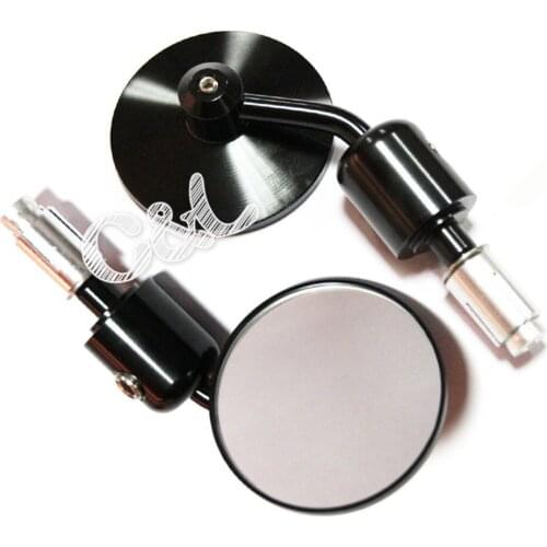 New Universal Black Motorcycle CNC Aluminum Round Rearview 3" Handle Bar End 7/8" Side Mirrors