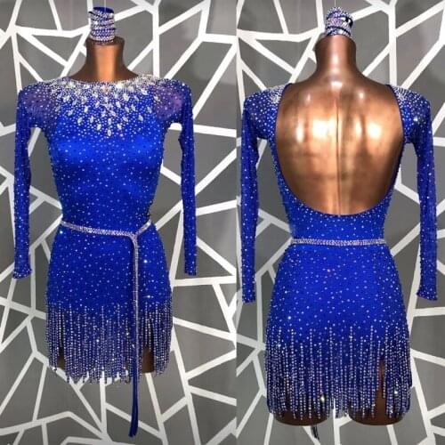 Violet full rhinestone Latin dance dress tassel stage latin dance competition dresses ChaCha tango rumba dance costume