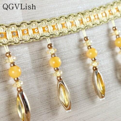 QGVLish 12M/lot Beads Curtain Lace Tassel Fringe Trim Belts Ribbon DIY Sewing Sofa Stage Edge Curtain Accessories Home Decor