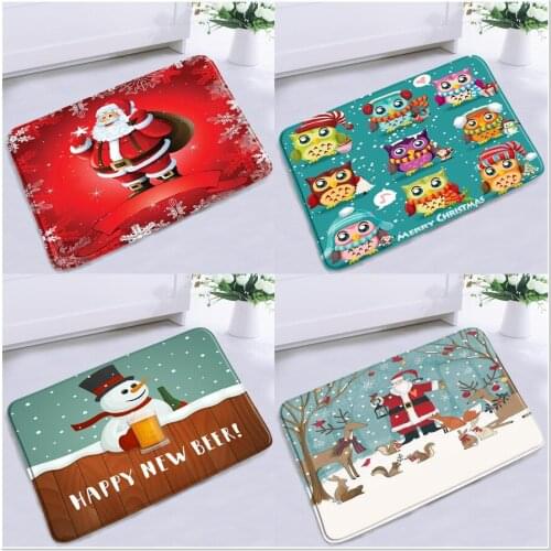 Merry Christmas Bathroom Mat Santa Claus Elk Snowman Cartoon Owl Non-slip Bath Floor Rug Home Decor Kitchen Bedroom Aisle Carpet