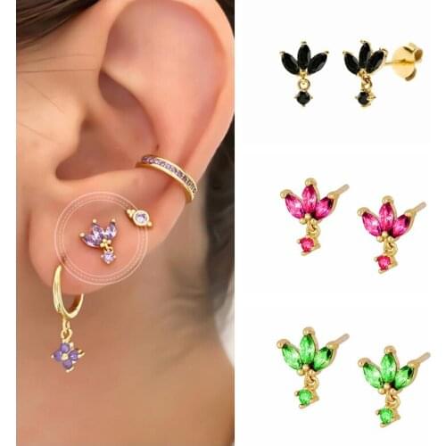 Prevent Allergies 925 Silver 10mm Small Stud Earrings Three Leaf Crystal Zircon For Ladies Fashion Jewelry Birthday Gifts