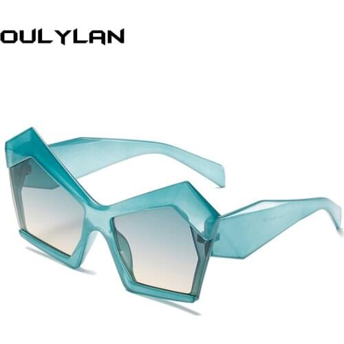 Oulylan Women Gradient Green Sunglasses Vintage Oversized Sun Glasses for Men Fashion Irregular House Element Eyewear UV400