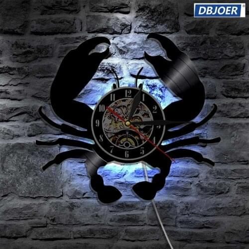 Crab Theme LED Lighting Wall Light Modern Home Decor Vinyl Record Clock With Color Changing Led Light Remote Controller