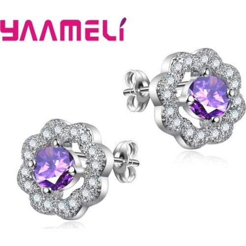 Summer Flower 925 Sterling Silver Earrings for Women Female Full Rhinestone Inlay Paved Cubic Zircon Stone Jewelry