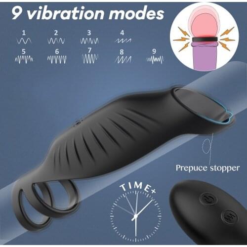 Penis Ring Vibrator Penis Enlargement Delay Ejaculation Sex Ring Sex Toys For Men Erection Cock Ring Reusable Dick Penis Sleeve