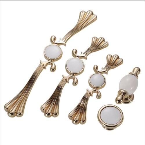 Golden Door Handles And Knobs Kitchen Drawer Ceramic Zinc Alloy Knobs Wardrobe Door Handles Fashion Furniture Handle Hardware
