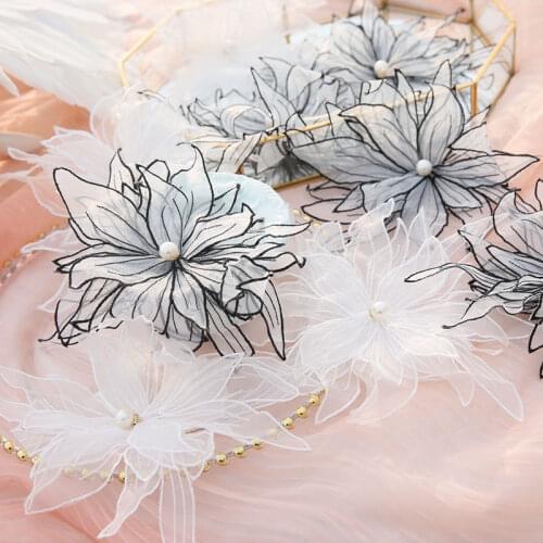 2 Pc Large 3D Lace Flower Organza Floral Patch For Cloth Paste Hot Melt flower For Baby Headband Wedding Dress Accessories