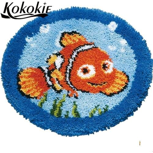 3d latch hook rug printed canvas accessories home floor mat fish pattern diy carpet needle for carpet embroidery crochet tapis