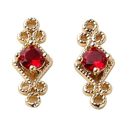 6pcs korean Vintage Copper-plated zircon drop earrings for Women palace lace double hanging rhombus DIY jewelry hairpin material