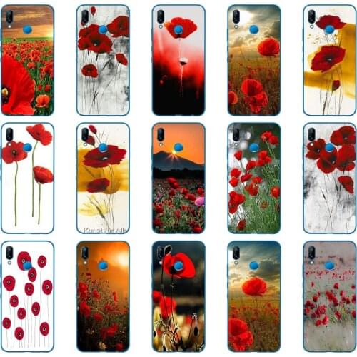 63DD Red Poppies On Black Style Soft Silicone Cover for Huawei P9 P10 P20 P30 Lite mate 10 20 PRO lite p smart 2019 case