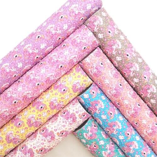 Glitterwishcome Pink Unicorn Chunky Glitter Vinyl Fabric Glitter Sheets Felt Backing for Accessories Bows DIY 21X29CM GM2043A