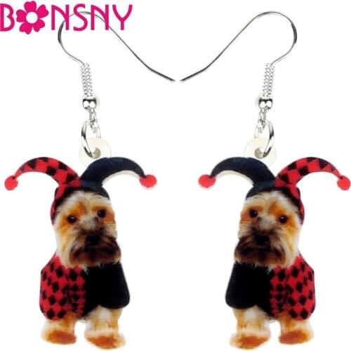 Bonsny Acrylic Halloween Joker Schnauzer Dog Earrings Dangle Drop Fashion Cute Animal Jewelry For Women Girls Pet Lovers Charms