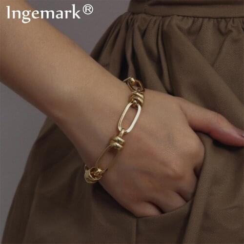 Hot Sale Punk Lock Chain Bracelet Bangle Women Men Armband Charm Rock Twisted Metal Chunky Link Bracelets Couple Jewelry