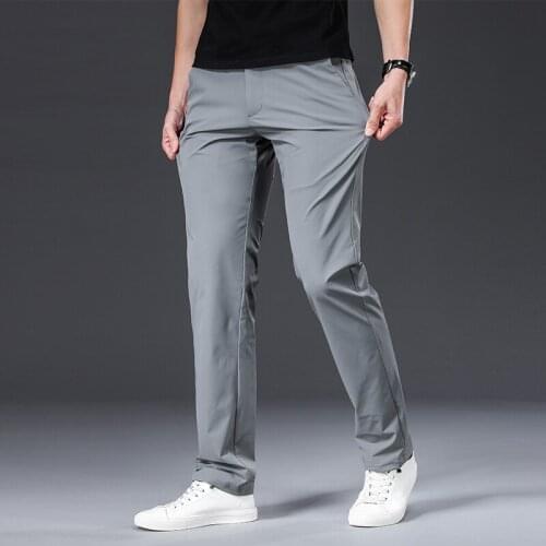 TFETTTERS High Quality Men Pants Spring Summer Breath Solid Color Straight Business Trousers Male Full Length Casual Pants Men