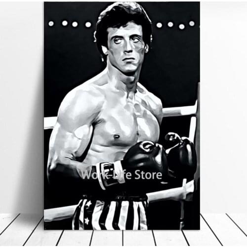 Black White Rocky Balboa Boxing Canvas Printing Posters and Prints Motivational Posters Wall Art for Bedroom Decor No Frame