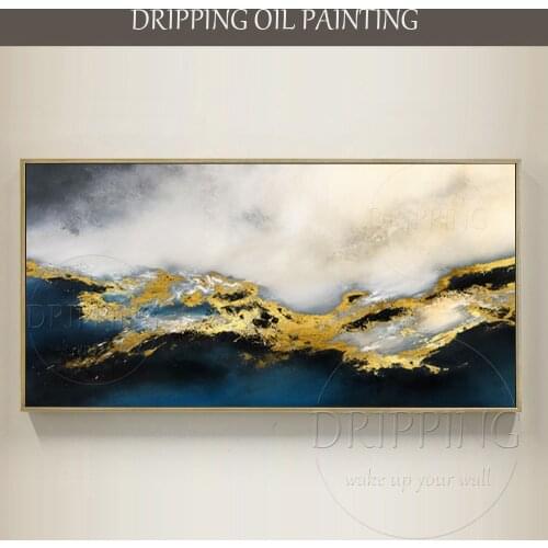 Pure Hand-painted High Quality Wall Art Painting Abstract Gold Foil Acrylic Painting on Canvas Abstract Golden Acrylic Painting