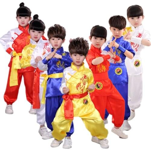 Kids Wushu Clothing Embroidery Dragon Kungfu Uniform Chinese Traditional TaiChi Suit Children Stage Performance Shaolin Costumes