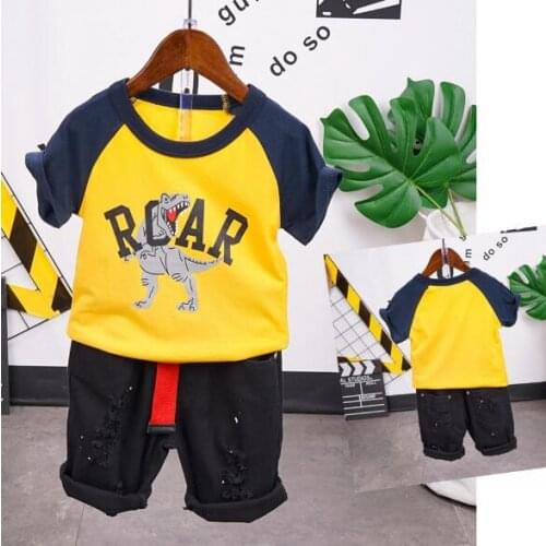2020 Summer Causal Cotton Baby Children Denim Shorts Suit T-shirt Shorts Boys clothes Kids dinosaur Clothes for 2-7