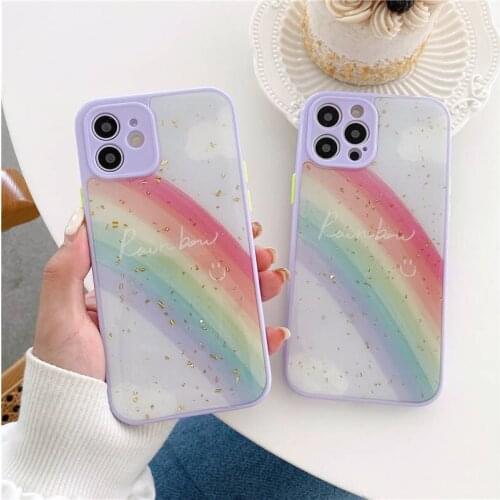Epoxy Glitter Sequins Rainbow Phone Case for iPhone 12 Mini 11 Pro XS Max XR 7 8 Camera Protection Soft TPU Back Cover Shell