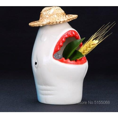 Hawaii Hollywood Bar Individual Funny White Shark Shape TIKI Cocktail Mug Jaws Ceramic Smoothies Ice Cream Cup Mixing Wine Glass