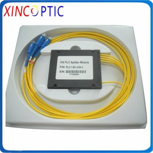GPON EPON 2.0mm 1x4 1M 2.0mm ABS Box Pacakge 1*4 Fiber Optical PLC Splitter Coupler with SC/ST/FC/LC UPC APC Connector
