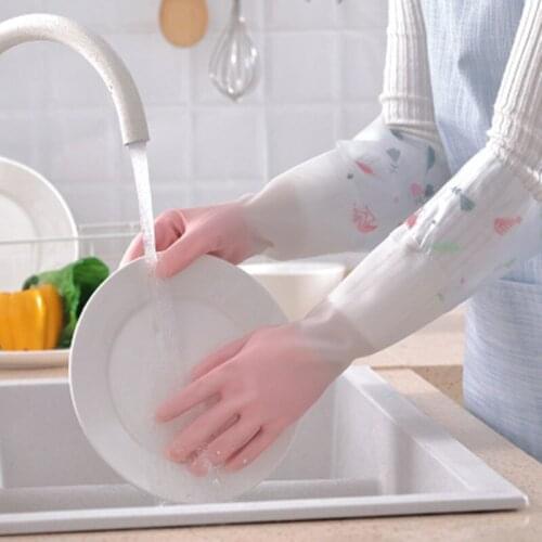 2PCS Durable Waterproof Silicone Dishwashing Gloves Kitchen Lengthen Cleaning Rubber Gloves Housework Chores Dishwashing Tools
