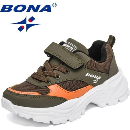 BONA 2021 New Designers Running Sneakers Children Breathable Mesh Sport Shoes Child Lightweight Casual Walking Shoes Boys Girls