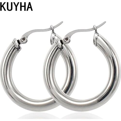New Arrival Circular Hoop Earrings Smooth Exaggerated Steel Color Jewelry for Office Lady Boy Present